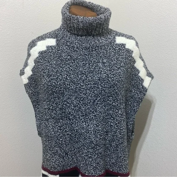 LOFT Turtle Neck Tunic Vest Sweater Size XS/S Oversized Cream/Black\Red - Picture 3 of 12